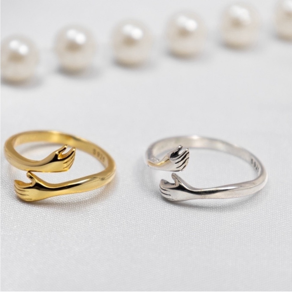 Embrace Adjustable Gold Hug Hands Ring